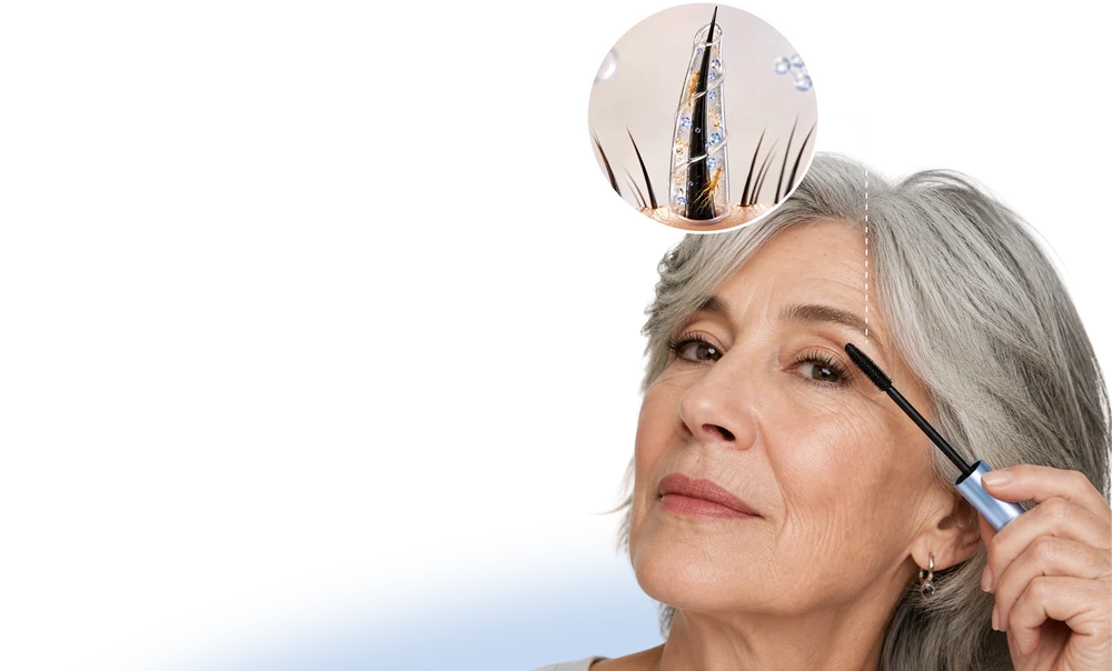 Model applying mascara